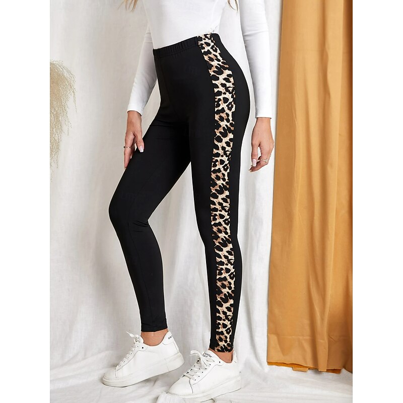 Women's Leggings Vacation Vintage Fashion Full Length High Waist Graphic Leopard Printing Thermal Warm Soft Breathable High Elasticity Outdoor Vacation Street Khaki Spring Fall Winter Slim Fit3