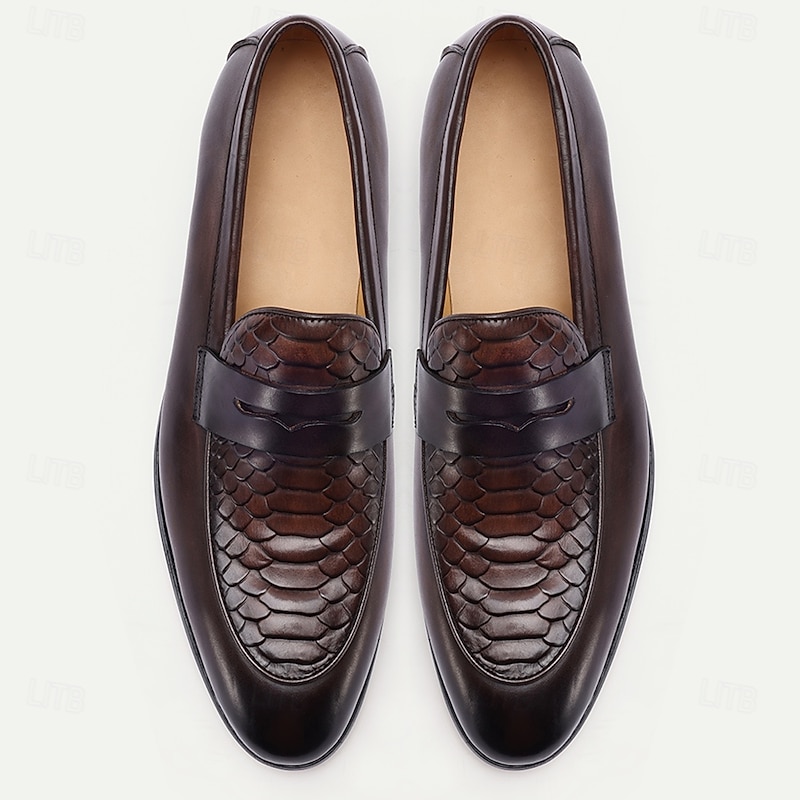 Men's Black Leather Loafers – Handmade Slip-On Dress Shoes with Crocodile Embossed Design for Business, Party and Wedding4