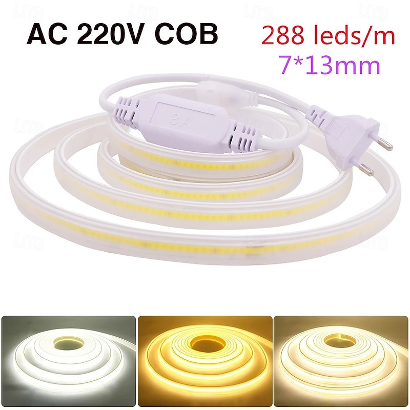 1m 2m 5m 220V COB LED Strip Light 288Leds/m Waterproof Flex Lamp 3000K 4000K 6000K High Quality Indoor Outdoor Decor3