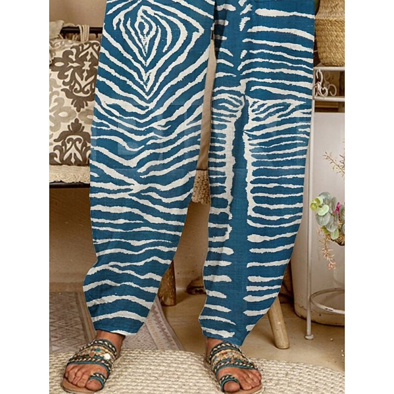 Women's Chinos Pants Trousers Active Fashion Long High Waist Geometry Pocket Elastic Waist Printing Breathability Soft Micro-elastic Vacation Street Daily Wear Blue Spring Fall Regular Fit2