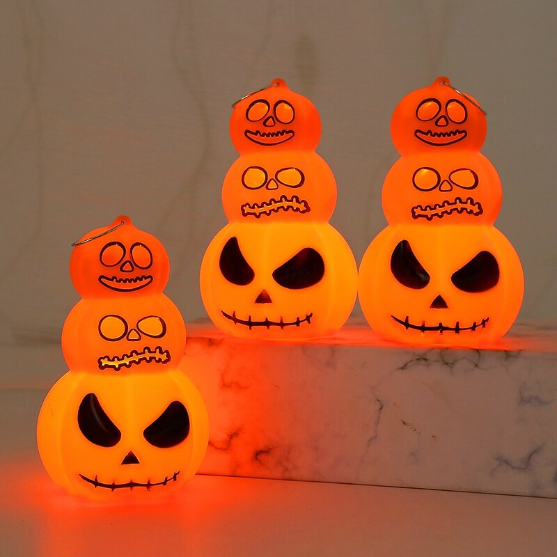 3 Pcs 12.2 * 7.6CM Halloween 3 Head Expression Pumpkin LED Electronic Ornament Light Luminous Pendant Indoor and Outdoor Gathering Restaurant Atmosphere Decoration Light AG10 * 3 Battery