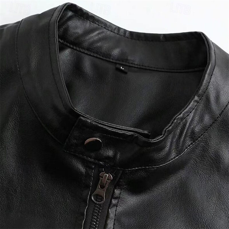 Men's Faux Leather Jacket Biker Jacket Motorcycle Jacket Vacation Daily Windproof Warm Pocket Fall Winter Plain Fashion Classic Stand Collar Regular Black Brown Jacket4