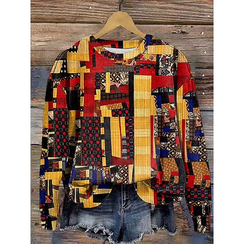 Women's Pullover Floral Graphic Warm Classic Casual Long Sleeve Crew Neck Regular Tops Home Street Dailywear Print Yellow Pink Blue Green Fall Winter3