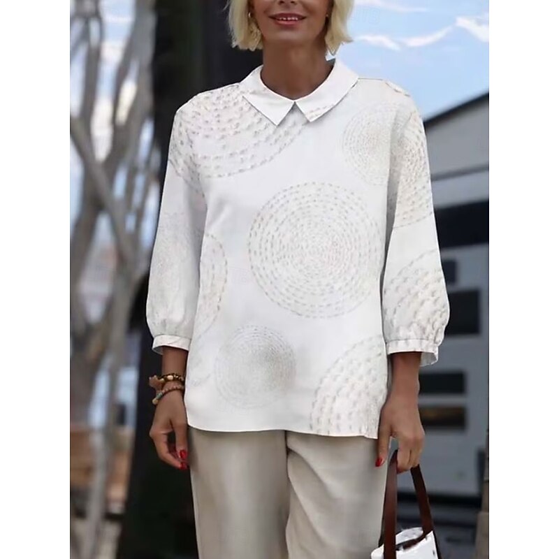Women's Blouse Long Sleeve Peter Pan Collar Casual Graphic Abstract Vintage Tropical Daily Collar Regular Tops Daily Buttons Print White Pink Blue Summer Spring Fall2