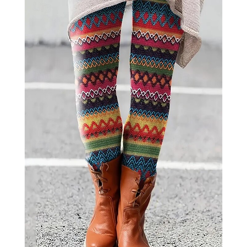 Women's Pants Trousers Leggings Cozy Leggings Streetwear Casual Full Length High Waist Lines / Waves Elastic Waist Print Breathability Comfortable Stretchy Vacation Street Daily Wear Rainbow Summer