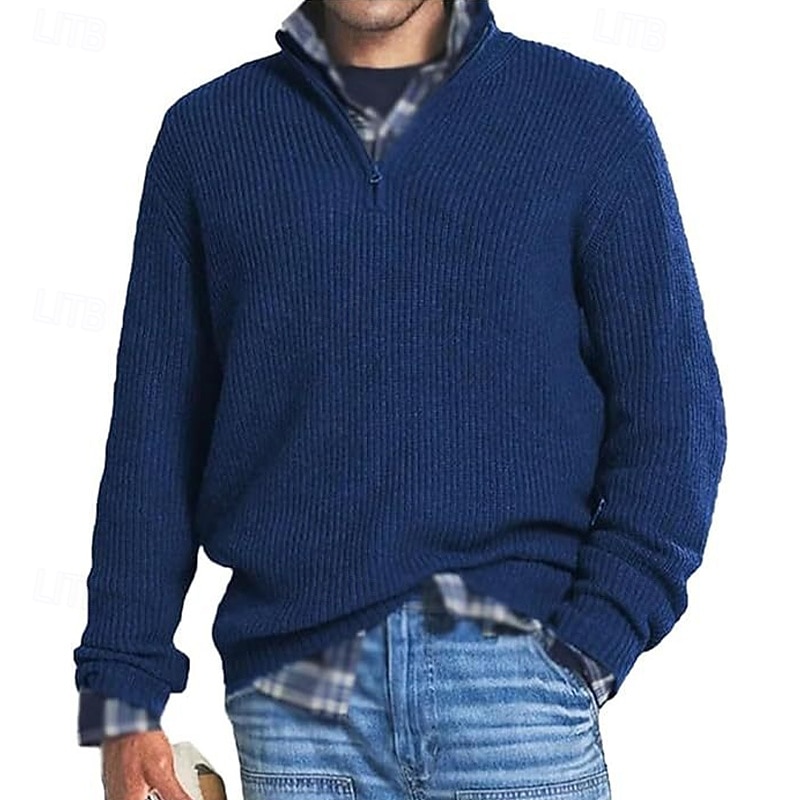 Men's Sweater Pullover Sweater Jumper Quarter Zip Sweaters Quarter Zip Pullover Sweater Ribbed Knit Regular Tops Knitted Slim Fit Plain High Neck Knitwear Contemporary Casual Daily Wear Clothing