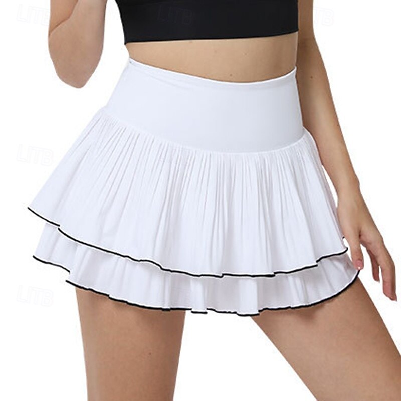 Women's Solid Colored Tennis Skirts Stylish Quick Dry Tennis Pickleball Running Bottoms Black White Black White Tennis Clothing2