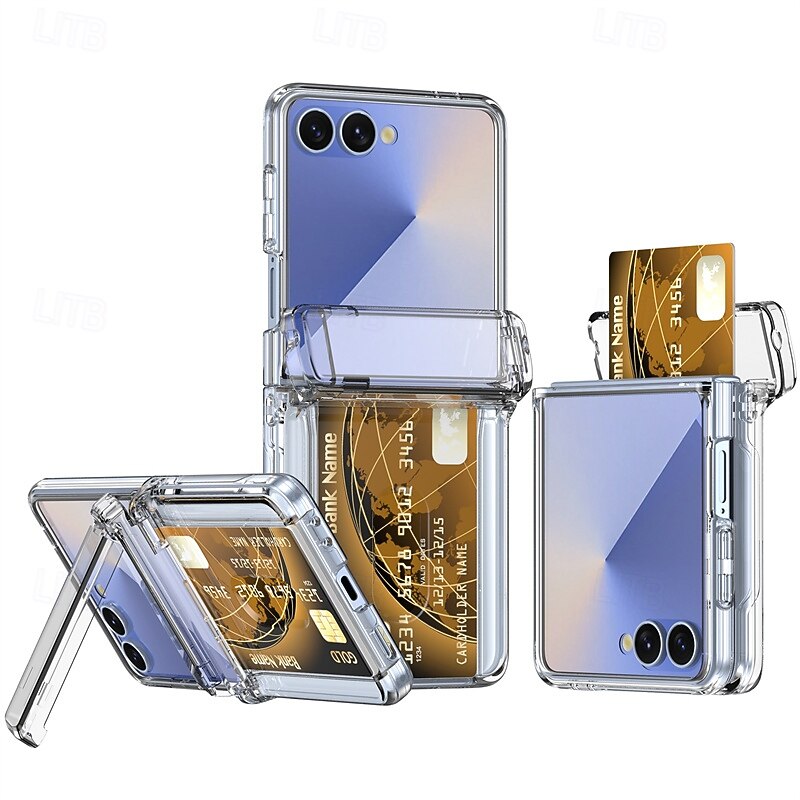 Phone Case For Samsung Galaxy Z Flip 7 Z Flip 6 Back Cover with Stand Holder Card Slot Shockproof PC
