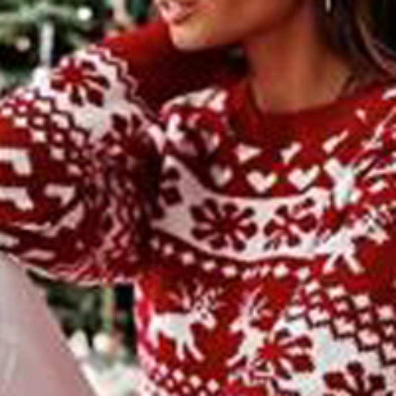 Women's Sweater Pullover Casual Heart Reindeer Snowflakes Ribbed Crew Neck Knitted Print Long Sleeve Regular Tops Knit Christmas Daily Holiday Wine Winter3