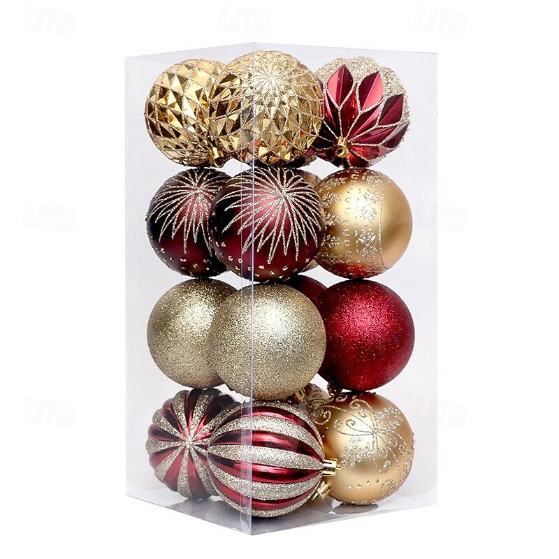 16pcs Christmas Tree Balls Baubles Ornaments, 8cm/3.15inch Xmas Decorations, Mixed Shape Painted Bauble Set for Holiday Tree Hanging3