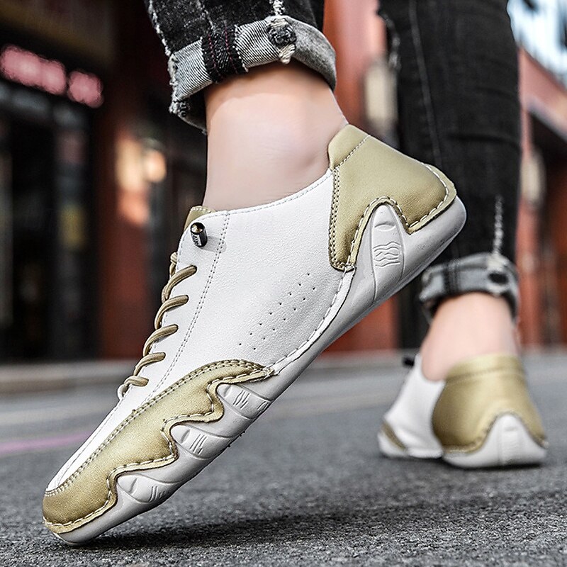 Men's White and Gold Leather Sneakers Stylish Casual Sports Shoes for Streetwear Parties and Weekend Outings4