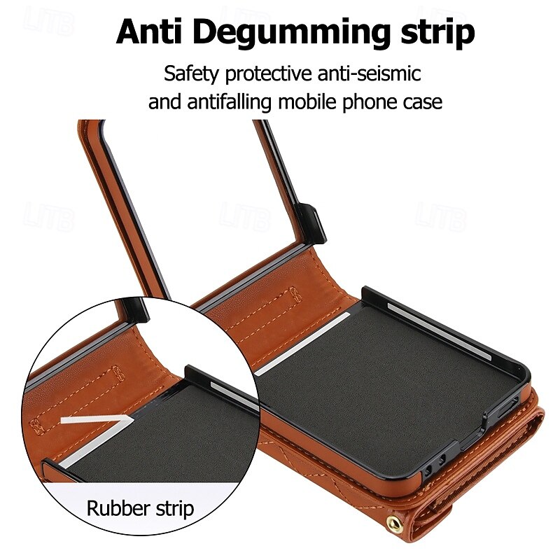 Phone Case For Samsung Galaxy Z Flip 7 Z Flip 6 Z Flip 5 Z Flip 4 Back Cover with Lanyard Card Slot Shockproof Retro TPU PU Leather2