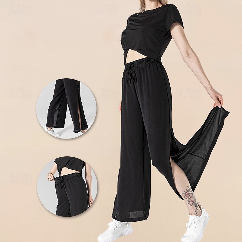 Women's Wide Leg Pants Casual Straight Leg Pants High Waist Athletic Pilates Running Bottoms Solid Color Black Blue Purple Fall Sports Activewear