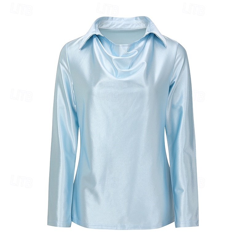 Women's Dressy Tops Satin Sequin Tops Plain Daily Stylish Basic Long Sleeve Shirt Collar Regular Tops Work Daily Holiday Black Blue Khaki Spring Fall4