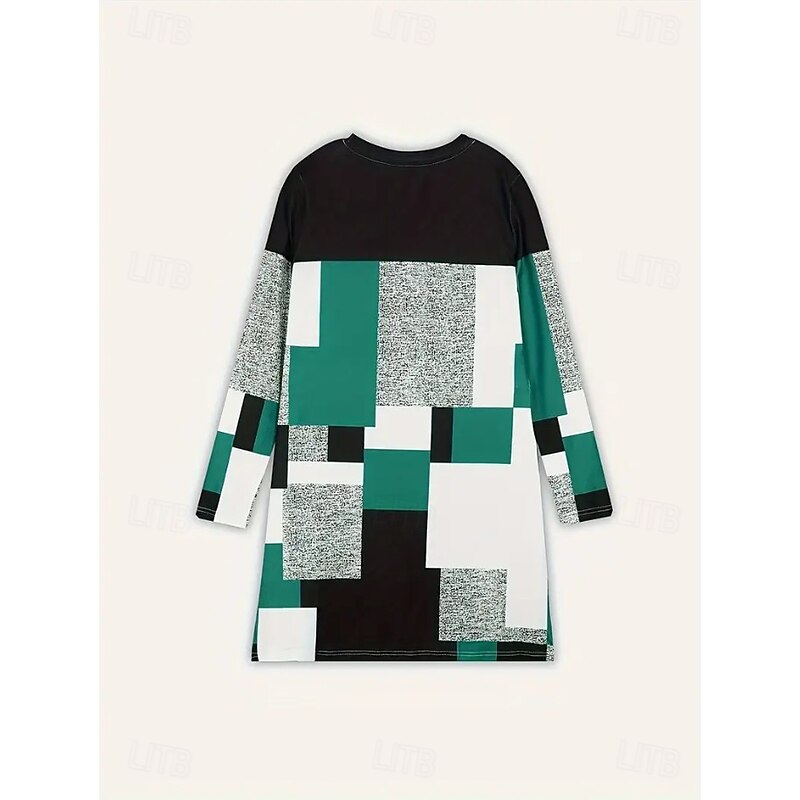 Women's Mini Dress Sweater Dress T Shirt Dress Tee Dress Shift Dress Casual Office Daily Holiday Regular Fit Graphic Geometric Long Sleeve Crew Neck Green Spring Fall Winter2