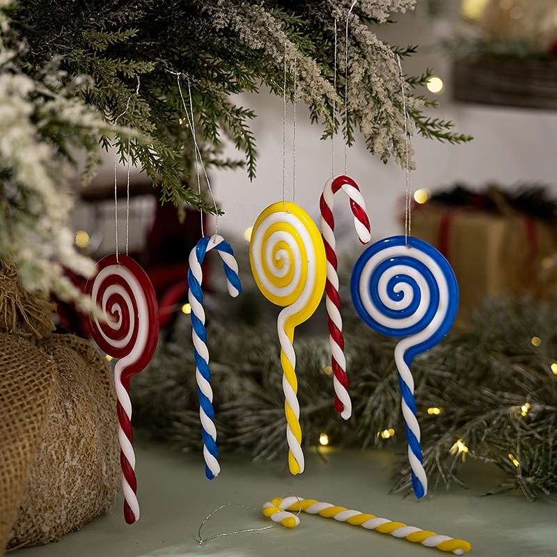 12pcs Christmas Candy Cane Hanging Ornaments, Colorful Lollipop Candy Cane Decorations, Red and White Christmas Tree Hanging Decor, Holiday Party and Gift Accessories4