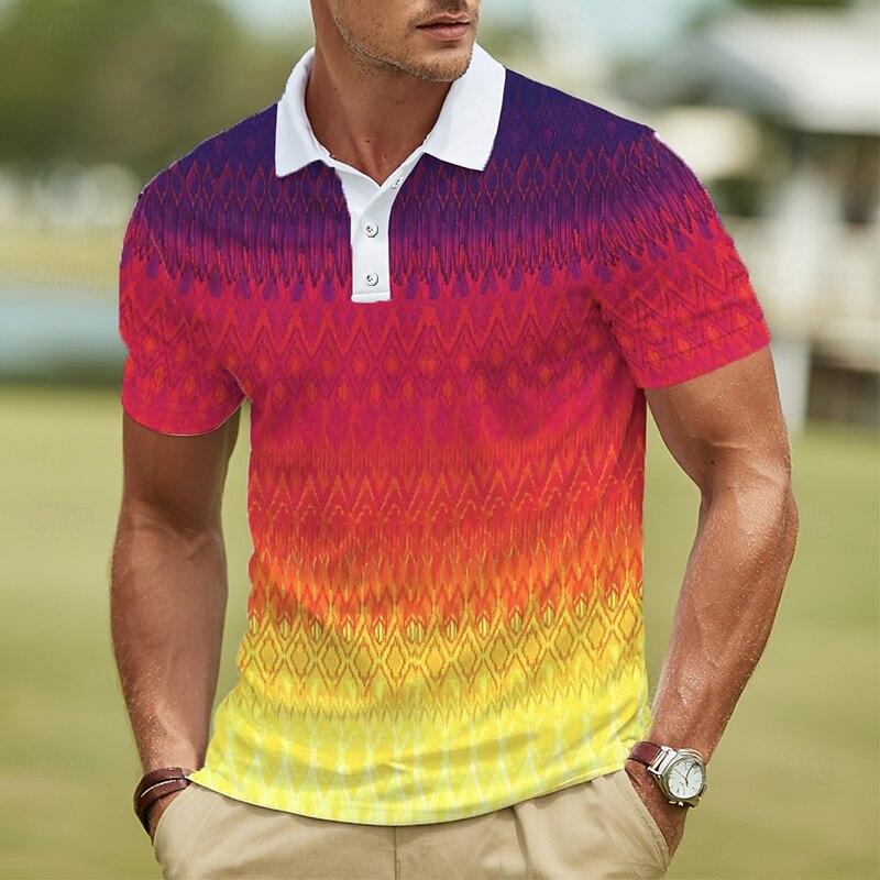 Men's Graphic Polo Short Sleeve Polo Shirts Lapel Casual Athleisure 3D Print Buttons Summer Yellow Red Green