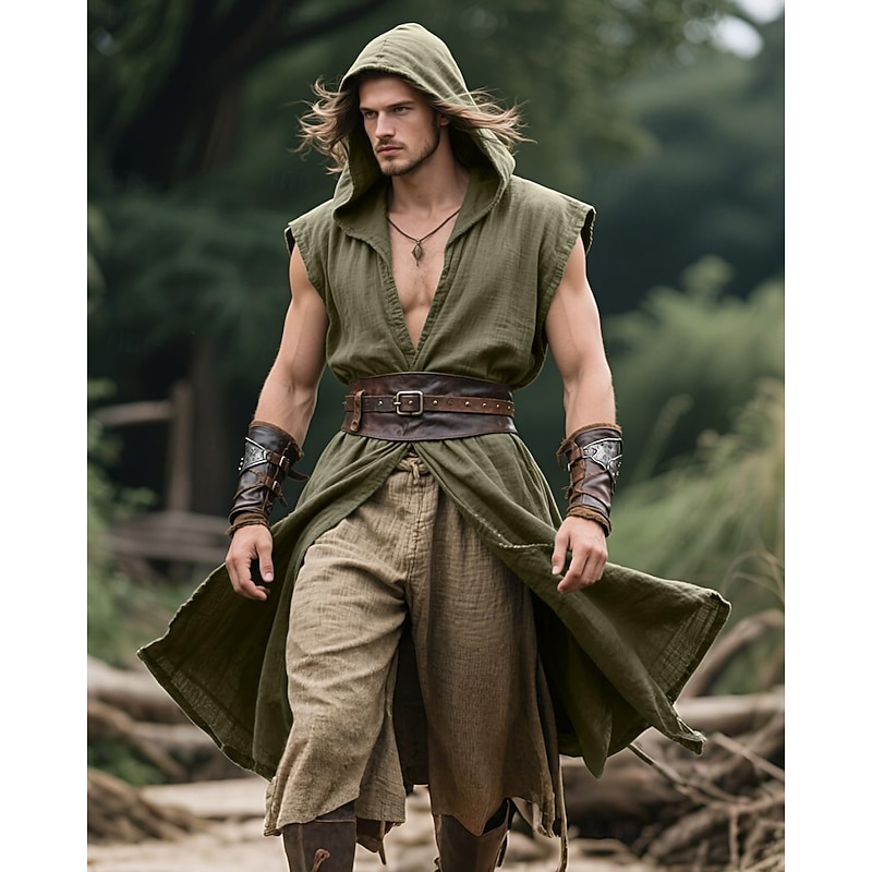 Retro Vintage Medieval Renaissance Vest Tunic Warrior Viking Fancy Dress Men's Viking Halloween Carnival Performance Party LARP Adults Belt All Seasons