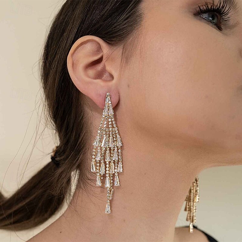 Women's Cubic Zirconia Drop Earrings Tassel Fringe Precious Gypsophila Elegant Fashion Imitation Diamond Earrings Jewelry Silver For Wedding Party Daily Festival 1 Pair2