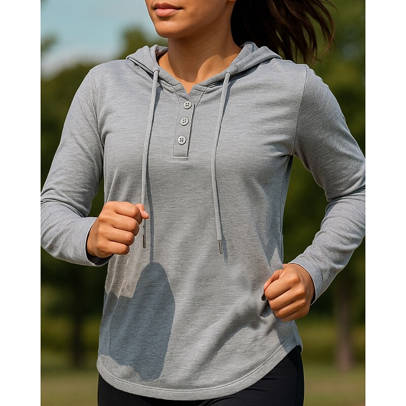 Women's Running Shirt Tennis Shirt Buttons Long Sleeve Tee Tshirt Solid Colored Quick Dry Lightweight Breathable Tennis Golf Running Sportswear Activewear Black White Gray