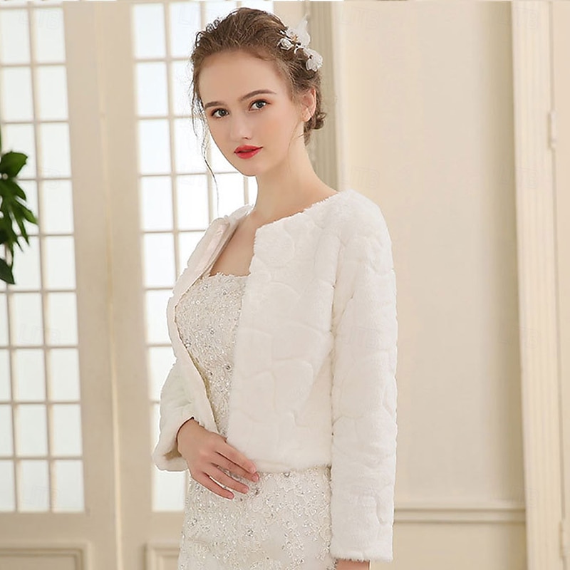 Women's Wrap Elegant Keep Warm Long Sleeve Faux Fur Wedding Wraps With Feathers / Fur For Wedding Fall2