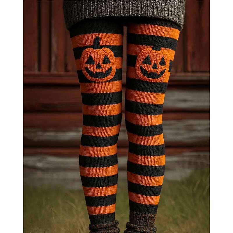 Women's Pants Trousers Leggings Cozy Leggings Streetwear Casual Full Length High WaistPantsHalloween Pumpkin Striped Elastic Waist Print Breathability Comfortable Stretchy Vacation Street Daily Wear