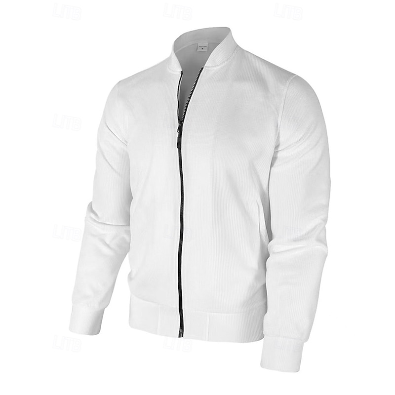 Men's Waffle Jacket Winter Jacket Fleece Jacket Casual Jacket Vacation Daily Thermal Warm Pocket Fleece Fall Winter Plain Fashion Streetwear Stand Collar Regular Camel Black White Orange Light Grey3