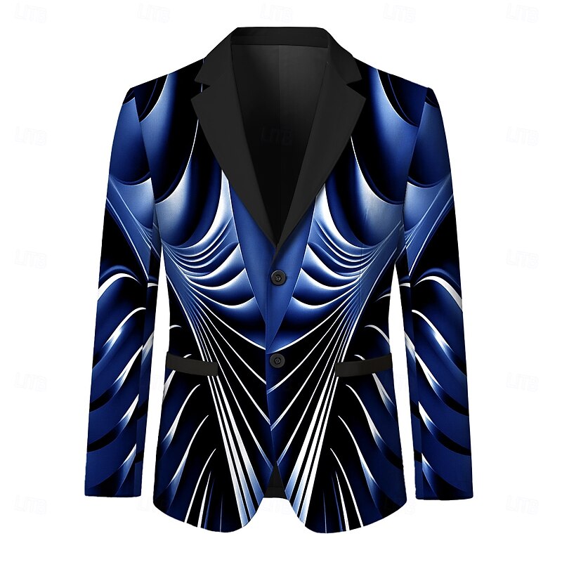 Men's Blazer Jacket Party Casual Stylish Casual Daily All Seasons 100% Polyester Weaving Graphic 3D Print Buttons Comfortable Single Breasted Blazer Blue Purple Green Gray4