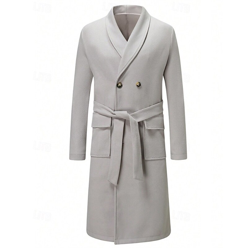 Men's Overcoat Trench Coat Long Trench Coat Vacation Daily Fall Winter Polyester Thermal Warm Windproof Outerwear Clothing Apparel Fashion Classic Plain Pocket Lapel Double Breasted2