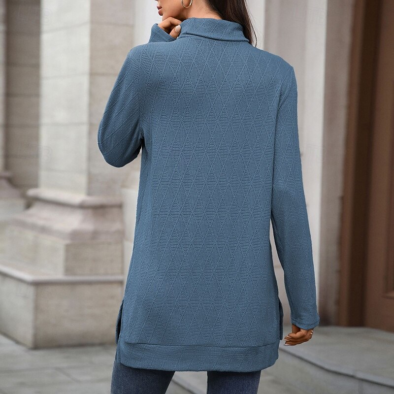 Women's Blouse Plain Modern Casual Long Sleeve Turtleneck Regular Tops Daily Holiday Black Yellow Pink Navy Blue Fall3