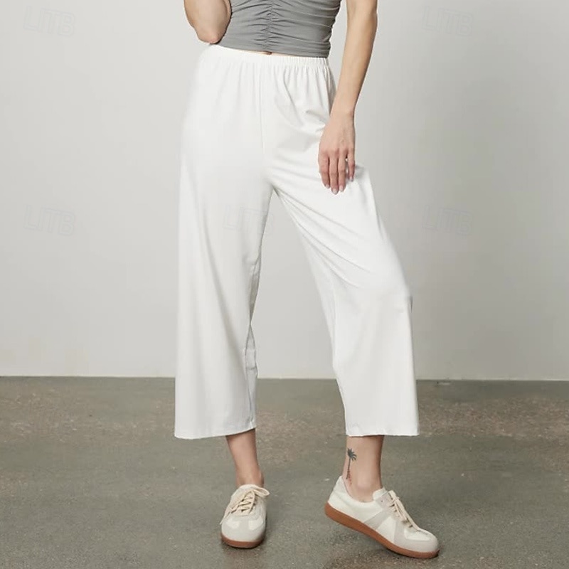 Women's Yoga Pants Sports Cropped Pants Gym Athletic Sports Bottoms Solid Color White Pink Blue Sports Activewear Loose Fit