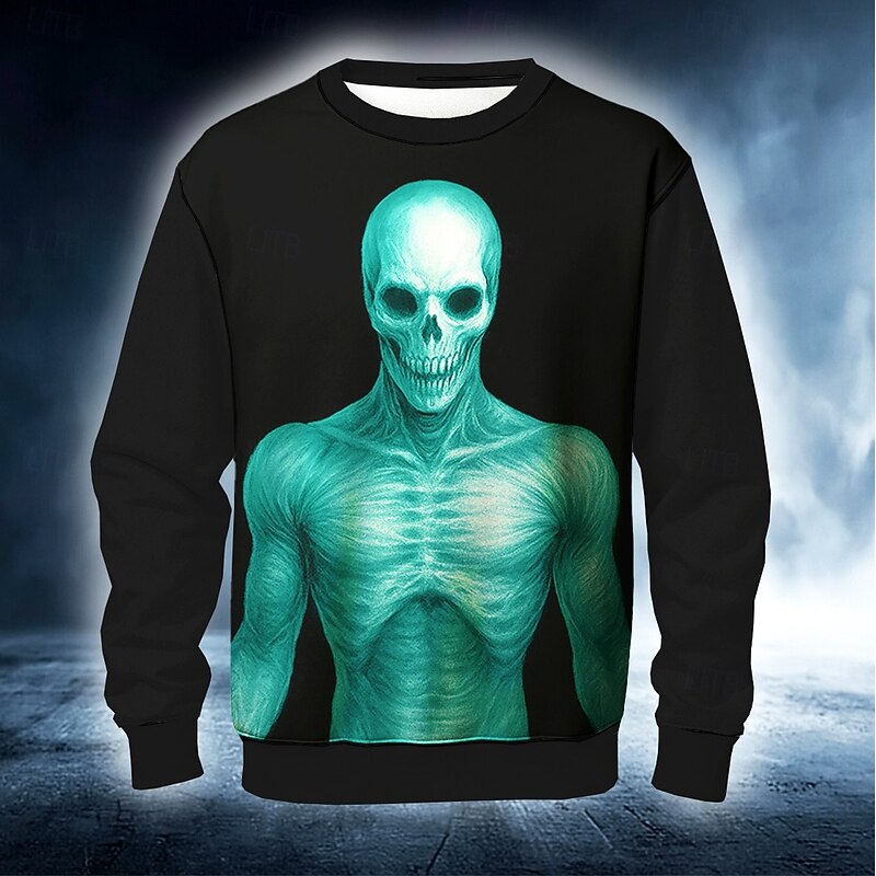 Halloween Men's Grim Reaper Devil Reaper Sweatshirt Punk Party Long Sleeve Crew Neck Vacation Party Red Blue Crewneck 3D All Seasons Designer