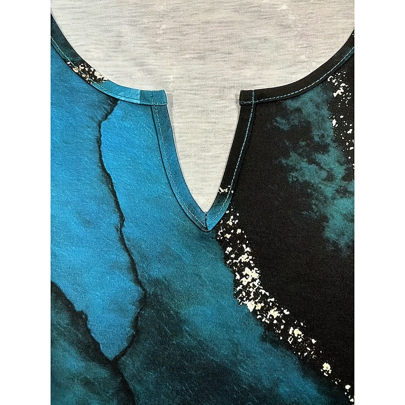 Women's T Shirt Graphic Abstract Marble Vintage Stylish Classic Long Sleeve V Neck Notched Neck Regular Tops Daily Weekend Print Blue Spring Fall Winter3