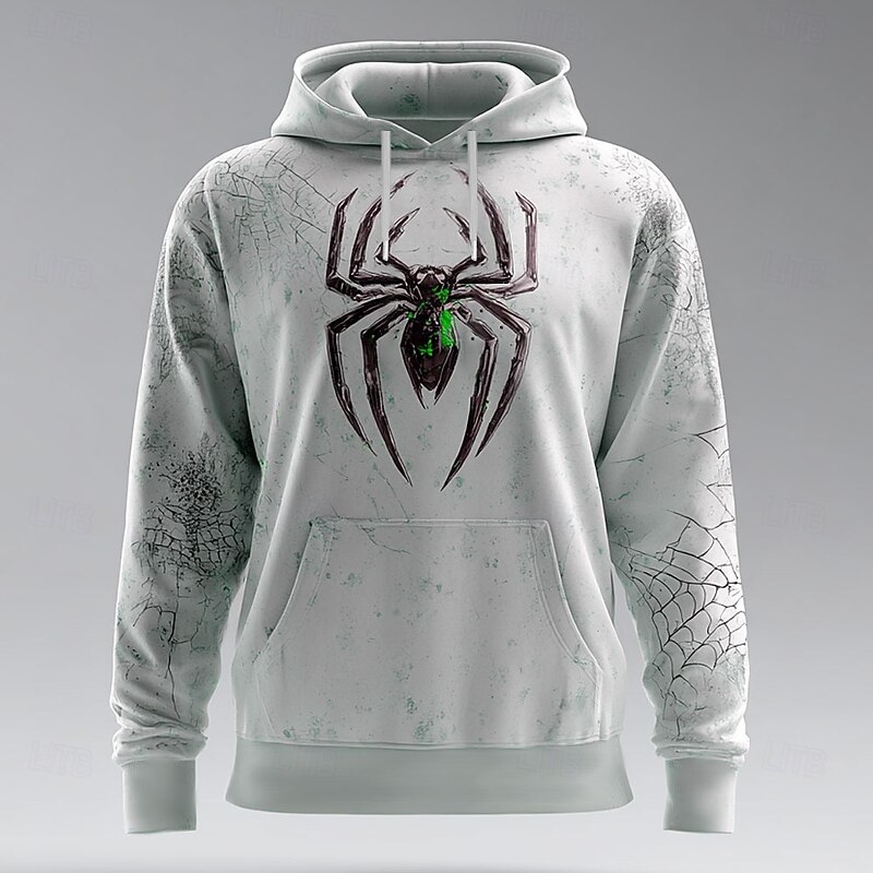 Halloween Men's Spider 3D Hoodie Sweatshirt Punk Exaggerated Crew Neck Club Streetwear Red Orange Drawstring Fall Winter Designer2