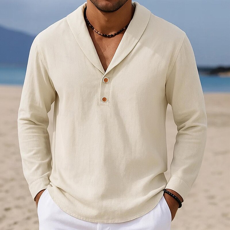 Men's Shirt Linen Shirt Popover Shirt Summer Shirt Beach Wear Solid Color Vacation Street Black Blue Khaki Long Sleeve Collar Fall Spring & Summer Clothing Apparel Plain2