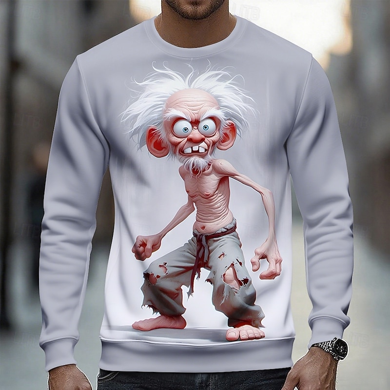 Men's 3D Old Man Sweatshirt Casual Long Sleeve Crew Neck Vacation Party Gift Light Brown White Crewneck 3D All Seasons Designer3