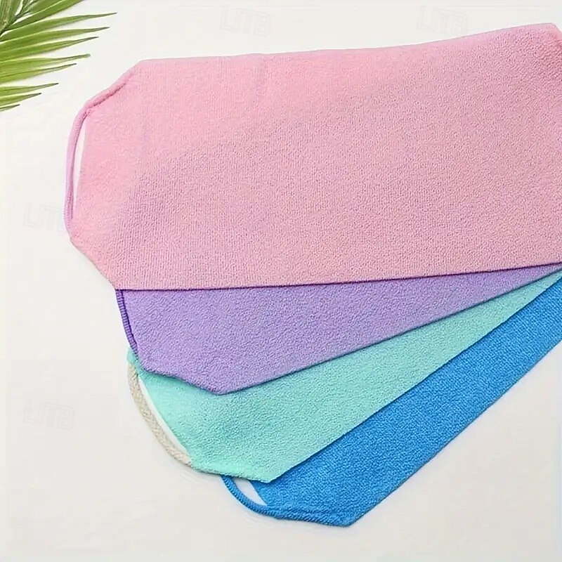 4-Pack Long Back Exfoliating Scrub Towels – Extra-Long Body Wash Cloths with Soft Exfoliating Fabric, Gentle Exfoliation for Hard-to-Reach Areas, Durable, Vibrant Colors, Long Handle Design3