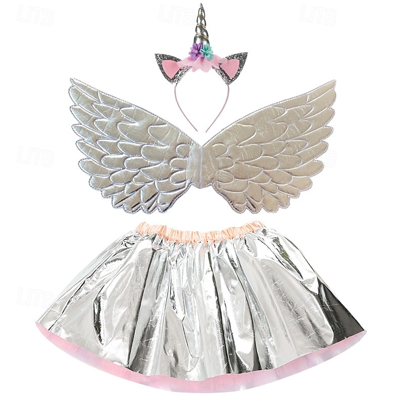 Unicorn Dress Girls' Movie Cosplay Vacation Dress New Year's Golden Silver Dark Blue Dress Wings Headwear Christmas Halloween Carnival Polyester Polyester / Cotton World Book Day Costumes3