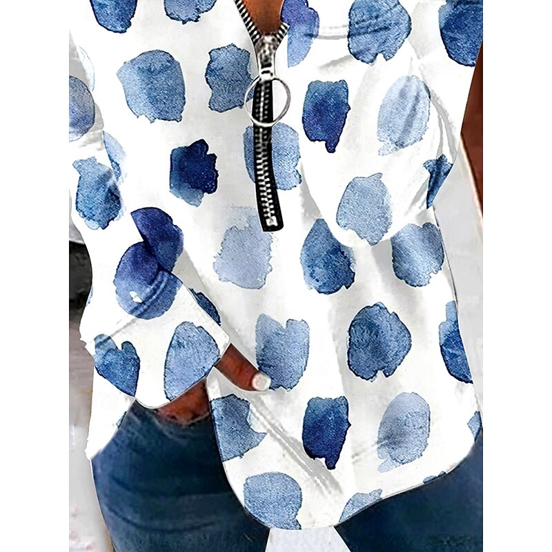 Women's Pullover Sweatshirt Zip Up Sweatshirts Graphic Geometric Polka Dot Fashion Casual Long Sleeve Crew Neck Regular Tops Street Dailywear Zipper Print Blue Spring Fall Winter3