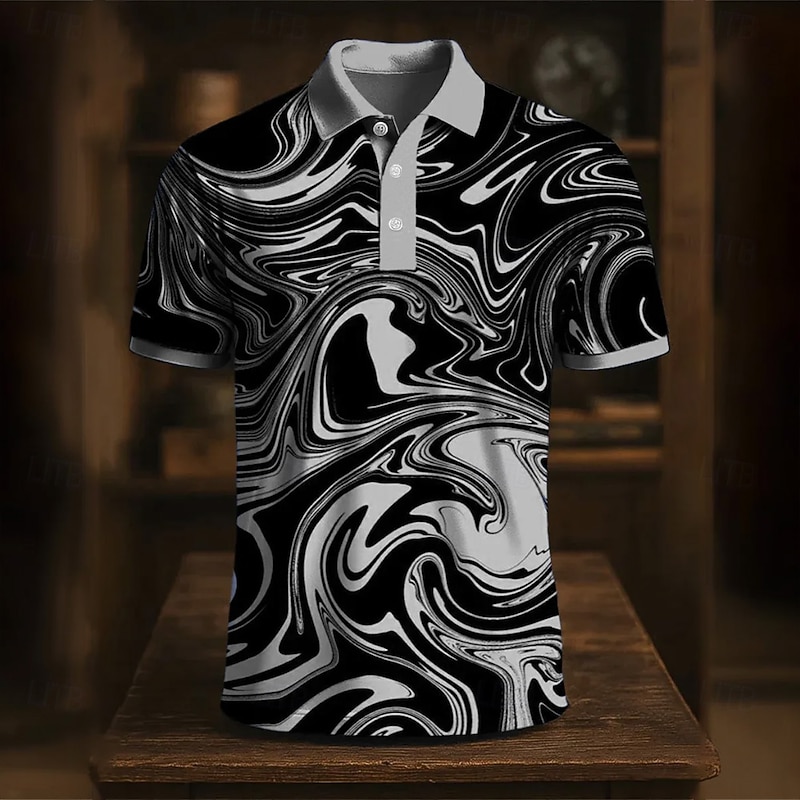 Men's Marble Polo Short Sleeve Polo Shirts Collared Shirts Casual Athleisure Daily Wear 3D Print Buttons Summer Blue Purple Gray2