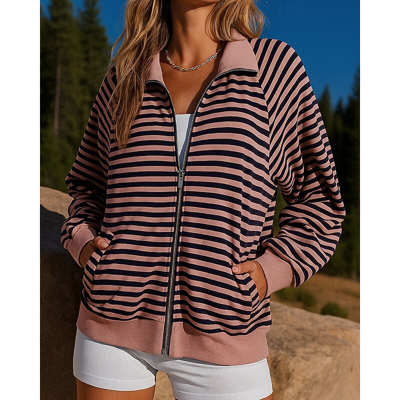 Women's Pullover Sweatshirt Y2K Shirt Top Colorblocking Long Sleeve Top Athleisure Fall Stripes Fashion Workout Outdoor Training Sportswear Activewear Black Pink Green4