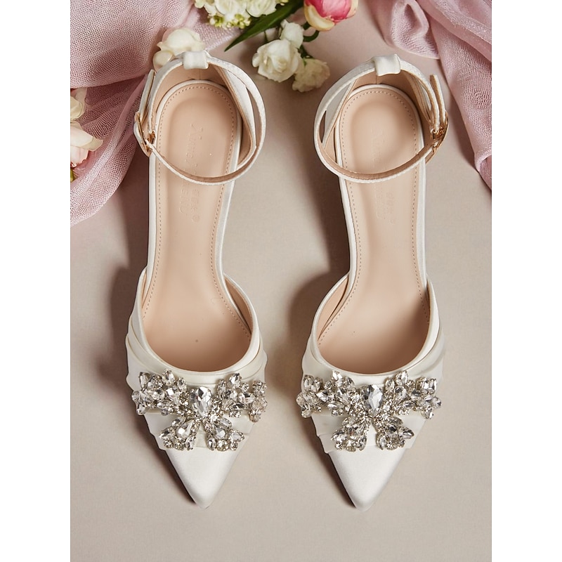 Women's Satin Bridal Heels with Crystal Embellishments - Elegant Ankle Strap Pumps, Perfect for Weddings and Special Occasions4