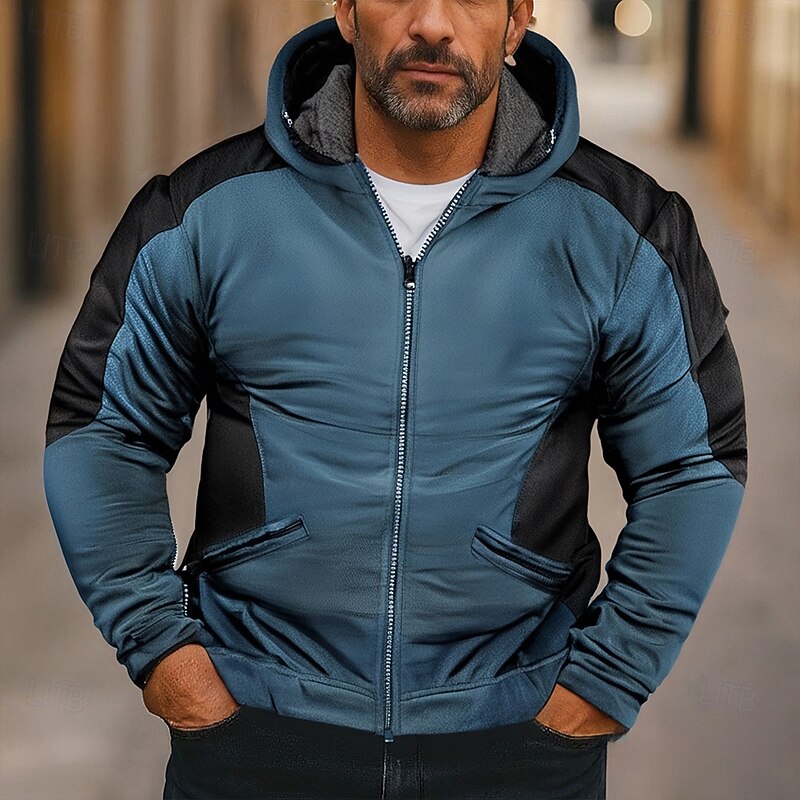 Men's Hoodie Full Zip Hoodie Royal Blue Blue Brown Dark Gray Hooded Color Block Patchwork Pocket Sports & Outdoor Daily Holiday Polyester Streetwear Basic Casual Spring Fall Clothing Apparel Hoodies