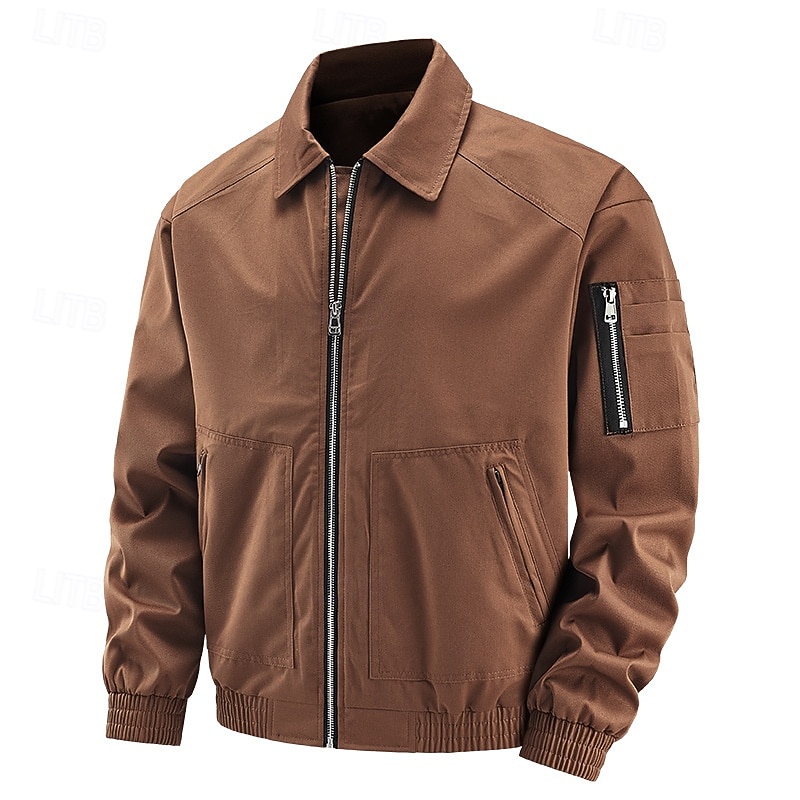 Men's Trucker Jacket Bomber Jacket Cargo Jacket Outdoor Casual Windbreaker Full Zip Zipper Pocket Fall Solid Color Punk Active Regular Black White Blue Purple Brown Jacket
