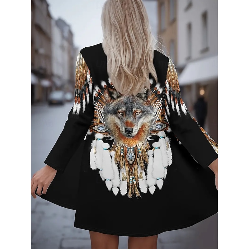 Women's Winter Coat Trench Coat Lightweight Comfortable Print Open Front Vintage Fashion Casual Animal Vacation Casual Long Collarless Regular Fit Long Sleeve Outerwear Black Blue Spring Fall