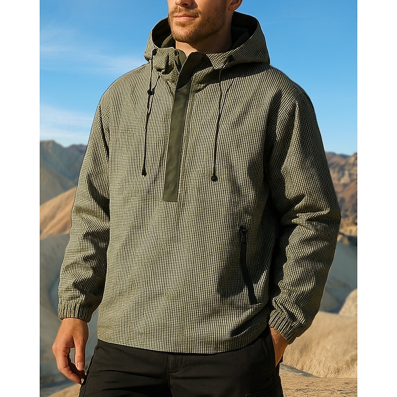 Men's Windbreaker Hiking top Long Sleeve Hooded Top Outdoor Waterproof Windproof Polyester Army Green Traveling Athletic Running