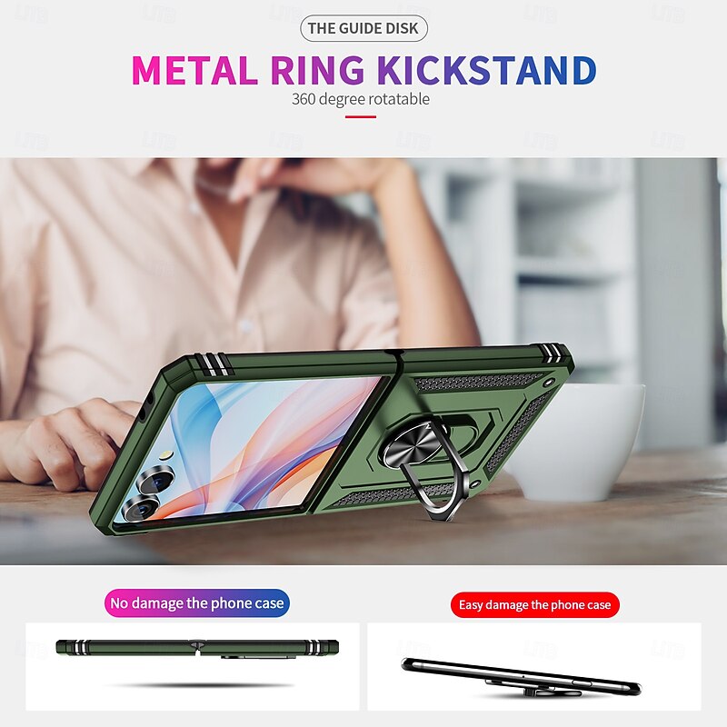 Phone Case For Samsung Galaxy Z Flip 7 Z Flip 6 Z Flip 4 Back Cover Magnetic Kickstand Ring Buckle Armor TPU PC2