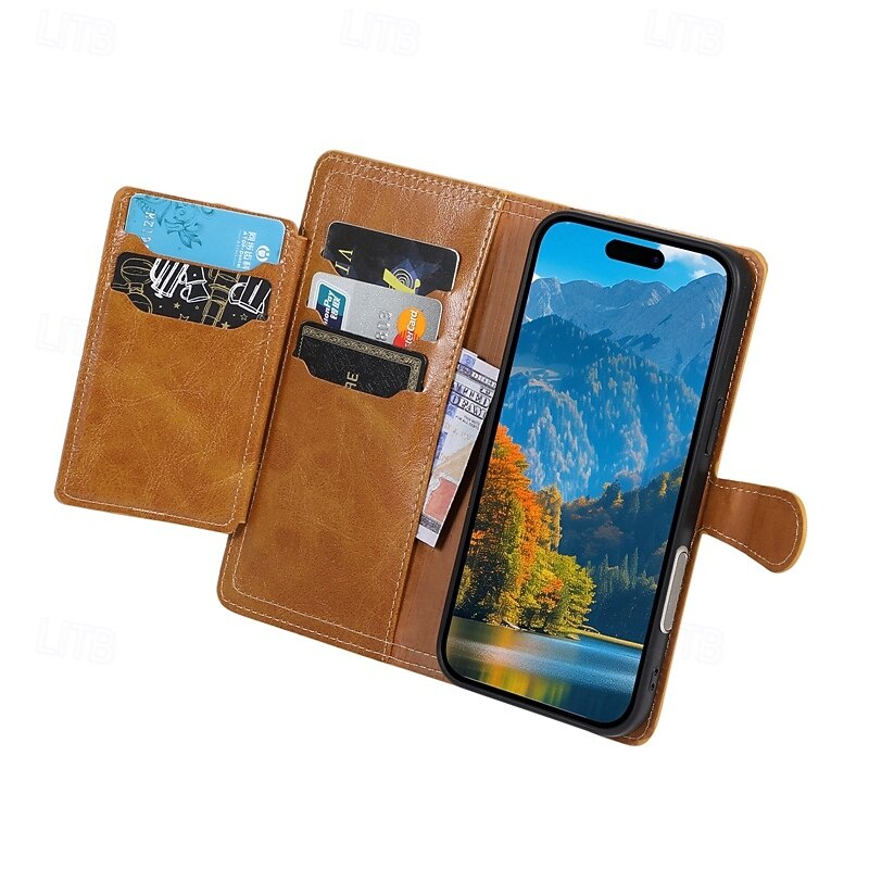 Phone Case For iPhone 17 Air 16 15 14 Pro Max Plus 16e 13 Pro Max Mini Back Cover Magnetic Kickstand Card Slot Retro TPU PU Leather3