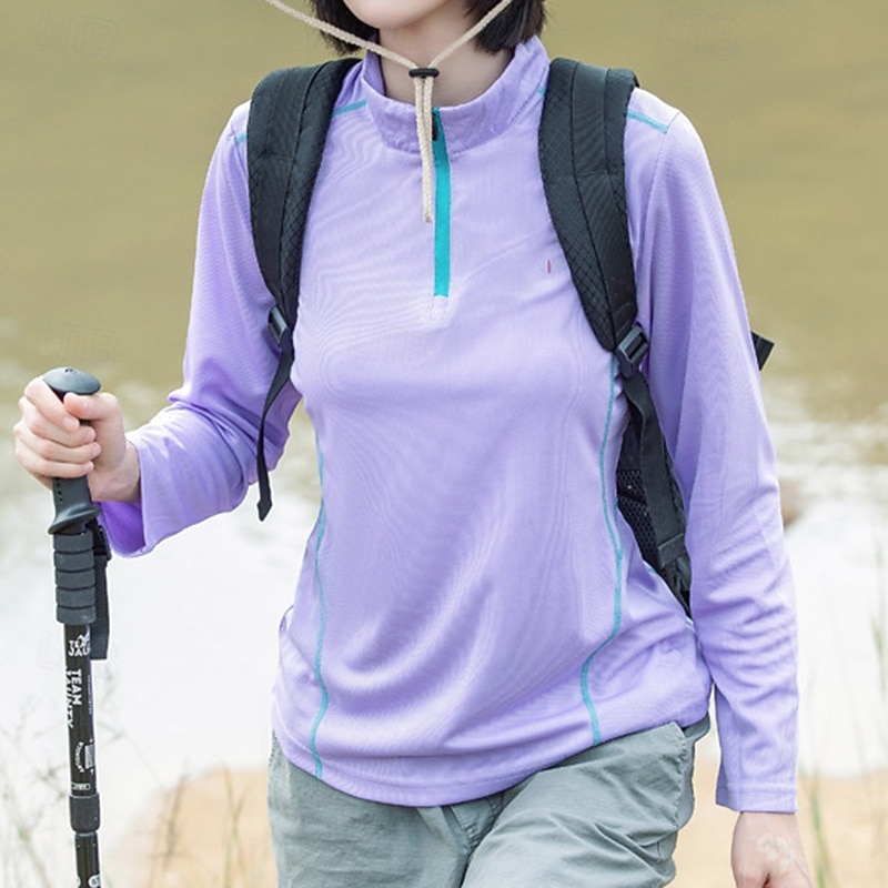 Women's Hiking Shirt Hiking top Quarter Zip Shirt Long Sleeve Stand Collar Top Outdoor UV Sun Protection Quick Dry Breathable Polyester Yellow Red Blue Tennis Golf Running