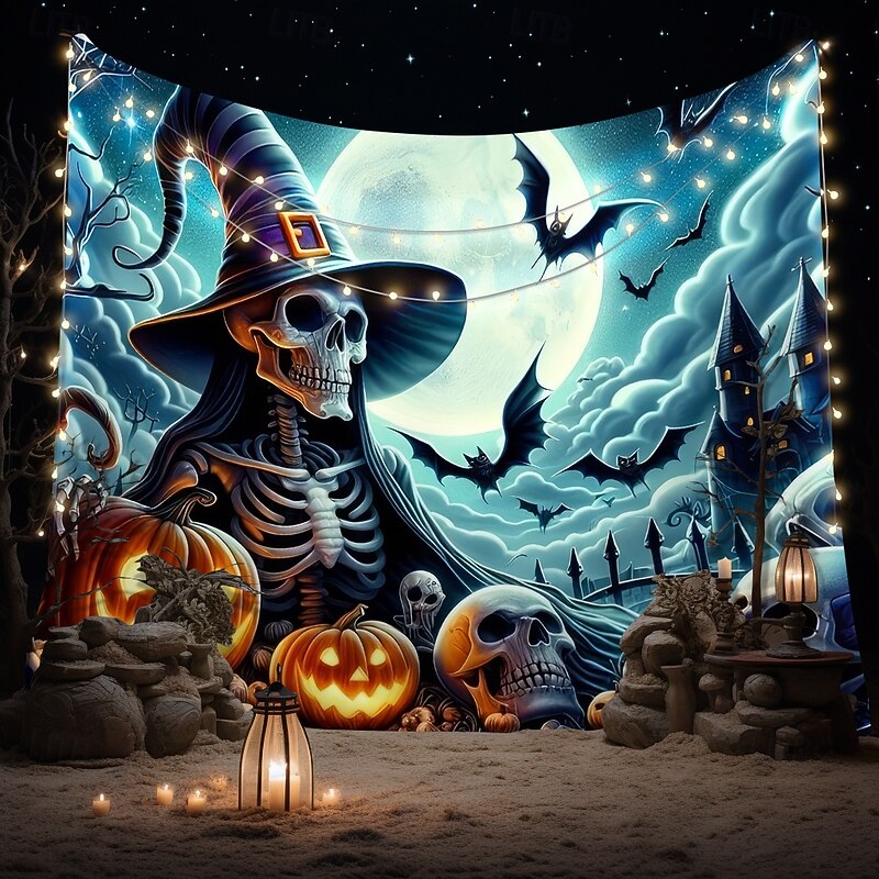 Halloween Tapestry Banners Wall Hangings Skeleton Dark Punk Gothic Style Party Dorm Shooting Backgrounds Home Decor4